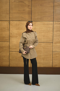 Roba Detaylı Kemerli Regular Poplin Gömlek Kahverengi