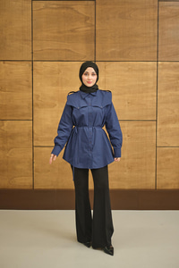 Roba Detaylı Kemerli Regular Poplin Gömlek Lacivert