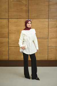 Roba Detaylı Kemerli Regular Poplin Gömlek Beyaz