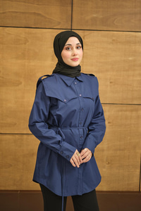 Roba Detaylı Kemerli Regular Poplin Gömlek Lacivert