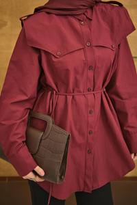 Roba Detaylı Kemerli Regular Poplin Gömlek Bordo