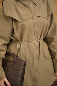 Roba Detaylı Kemerli Regular Poplin Gömlek Kahverengi