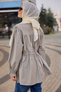 Robadan Büzgü Detaylı Balon Kol Gömlek Küf Yeşil