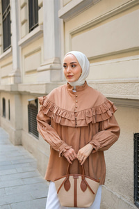 Robası Fırfırlı Cupra Tencel Gömlek Kahverengi