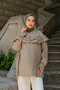 Robası Fırfırlı Cupra Tencel Gömlek Küf Yeşil