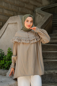 Robası Fırfırlı Cupra Tencel Gömlek Küf Yeşil