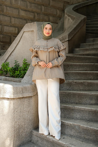 Robası Fırfırlı Cupra Tencel Gömlek Küf Yeşil