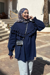 Robası Fırfırlı Cupra Tencel Gömlek Lacivert