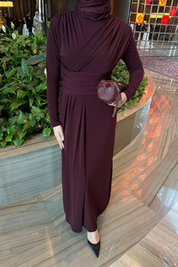 Rosey Bronşlu Elbise Bordo