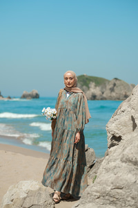 Rüzgar Dokusu Desenli Elbise Yeşil