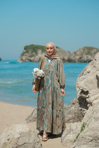 Rüzgar Dokusu Desenli Elbise Yeşil