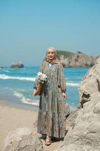 Rüzgar Dokusu Desenli Elbise Yeşil