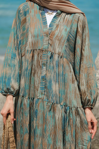 Rüzgar Dokusu Desenli Elbise Yeşil