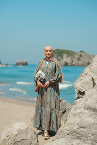 Rüzgar Dokusu Desenli Elbise Yeşil