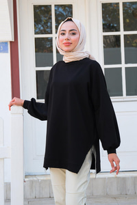 Saçaklı Zincirli Sweat Siyah