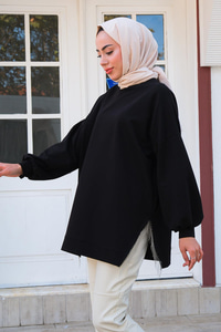 Saçaklı Zincirli Sweat Siyah