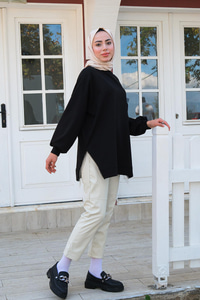 Saçaklı Zincirli Sweat Siyah