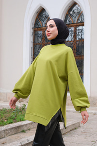 Saçaklı Zincirli Sweat  Yağ Yeşil