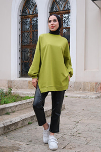 Saçaklı Zincirli Sweat  Yağ Yeşil