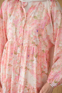 Şakayık Desen Elbise Pembe