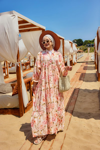 Şakayık Desen Elbise Somon