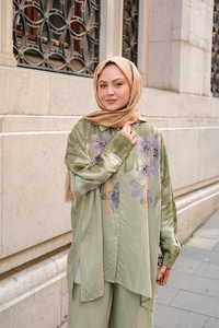 Sakura Desen İkili Takım Fıstık Yeşil