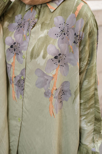 Sakura Desen İkili Takım Fıstık Yeşil