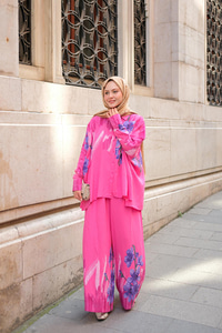 Sakura Desen İkili Takım Fuşya