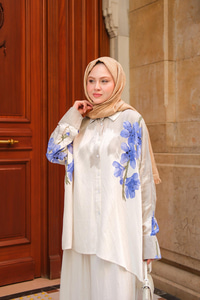 Sakura Desen İkili Takım Krem