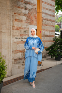 Sakura Desen İkili Takım Mavi