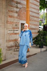 Sakura Desen İkili Takım Mavi