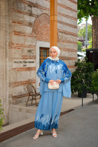 Sakura Desen İkili Takım Mavi