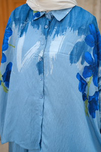 Sakura Desen İkili Takım Mavi