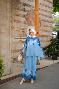 Sakura Desen İkili Takım Mavi