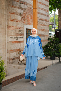 Sakura Desen İkili Takım Mavi