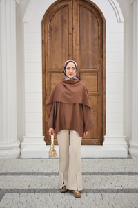 Şal Detay Bel Bağlamalı Bluz Kahverengi