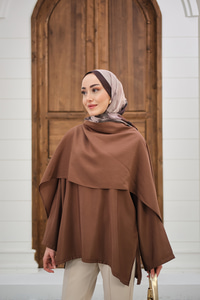 Şal Detay Bel Bağlamalı Bluz Kahverengi