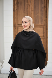 Şal Detay Bel Bağlamalı Bluz Siyah