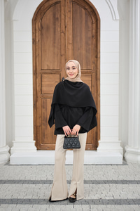 Şal Detay Bel Bağlamalı Bluz Siyah