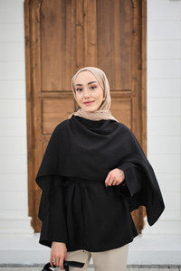 Şal Detay Bel Bağlamalı Bluz Siyah