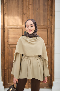 Şal Detay Bel Bağlamalı Bluz Vizon