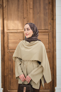 Şal Detay Bel Bağlamalı Bluz Vizon