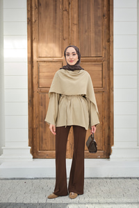 Şal Detay Bel Bağlamalı Bluz Vizon