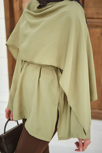 Şal Detay Bel Bağlamalı Bluz Yağ Yeşil