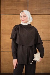 Şal Detay Bel Bağlamalı Gömlekli Takım Kahverengi