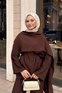 Şal Detay Bel Bağlamalı Takım Kahverengi