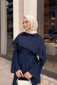 Şal Detay Bel Bağlamalı Takım Lacivert