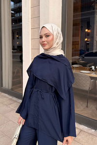 Şal Detay Bel Bağlamalı Takım Lacivert