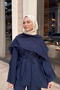 Şal Detay Bel Bağlamalı Takım Lacivert