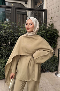 Şal Detay Bel Bağlamalı Takım Vizon